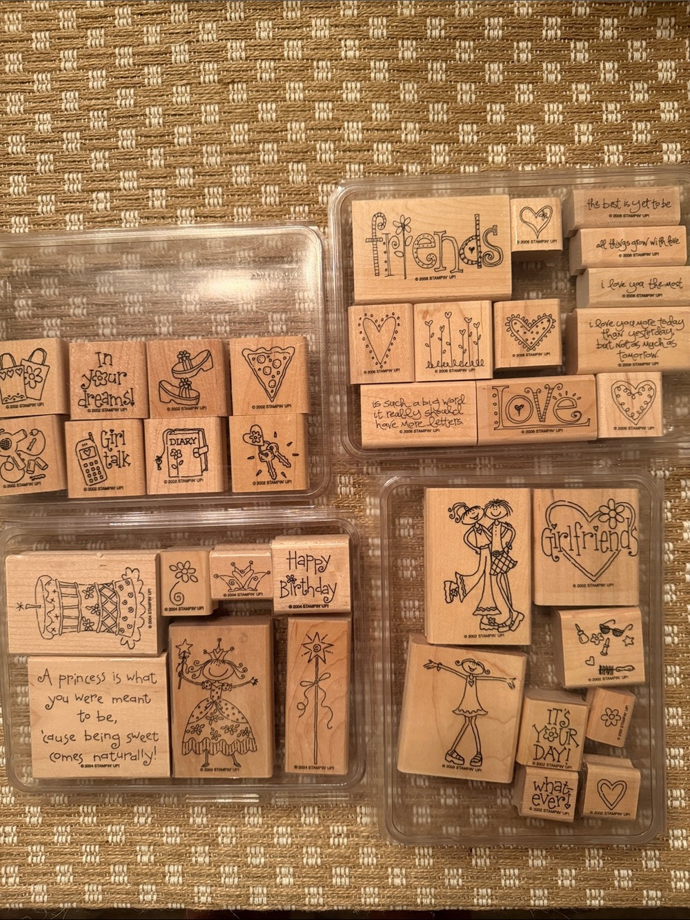 Stampin' Up! Natural Wood Tone Girls & Sentiments Rubber Stamp Set - Beige